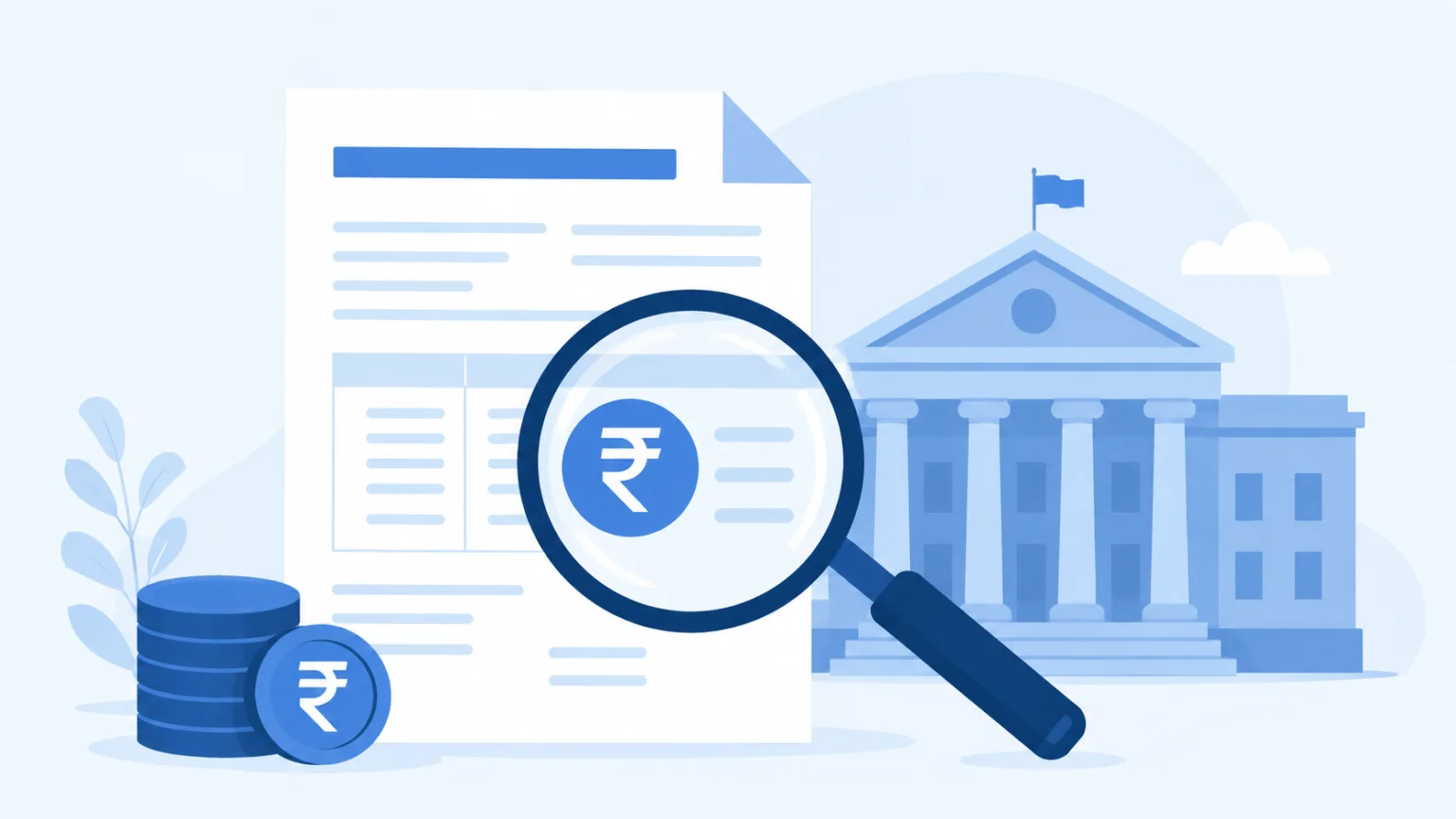 Income tax scrutiny notice meaning explained with magnifying glass on tax return